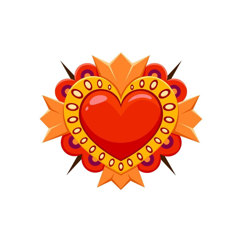 Mexican sacred heart vintage symbol, cartoon icon vector