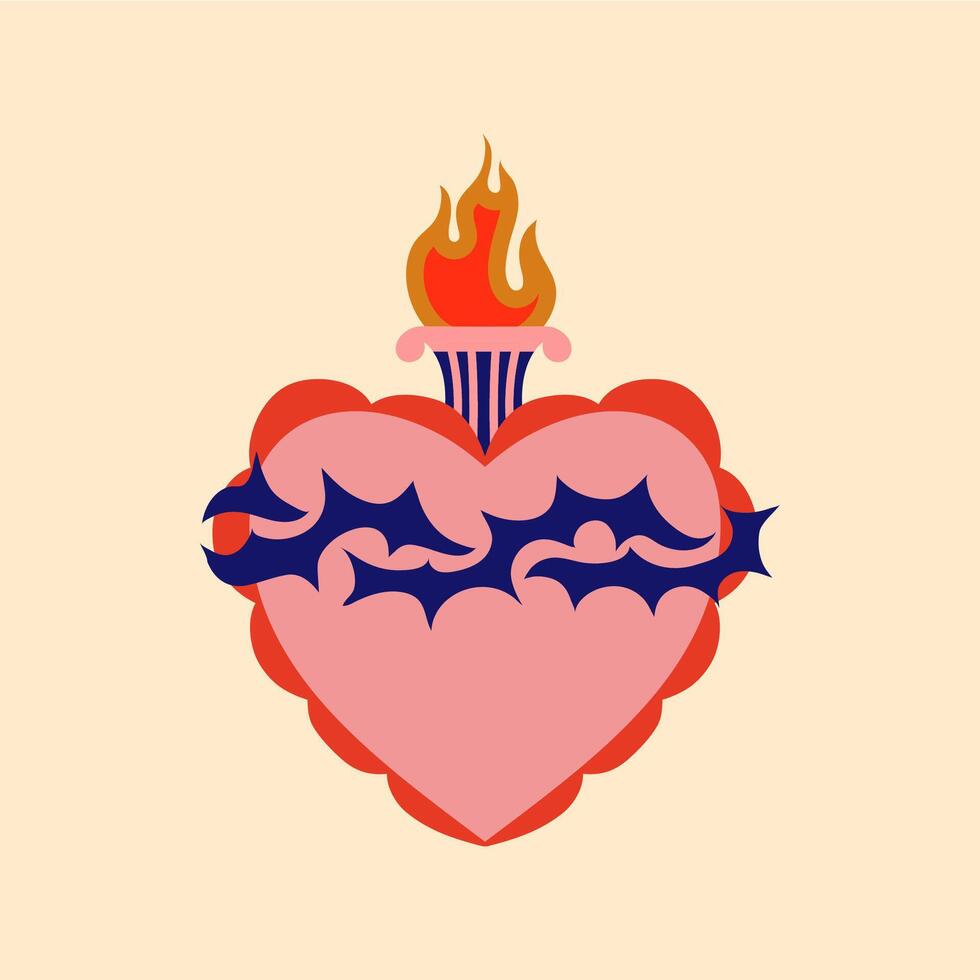 Mexico sacred Jesus heart vintage tattoo or symbol vector