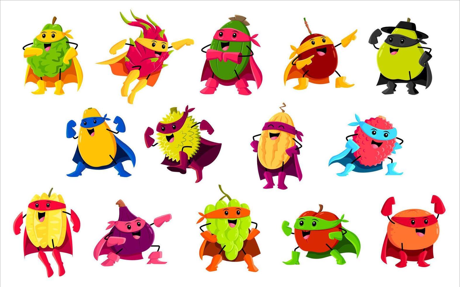 Cartoon fruit superhero and defender characters vector