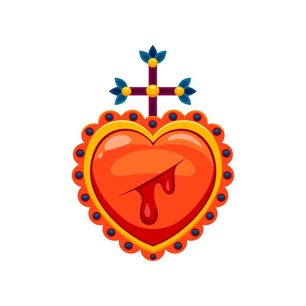 Mexican bleeding sacred heart with cross icon vector