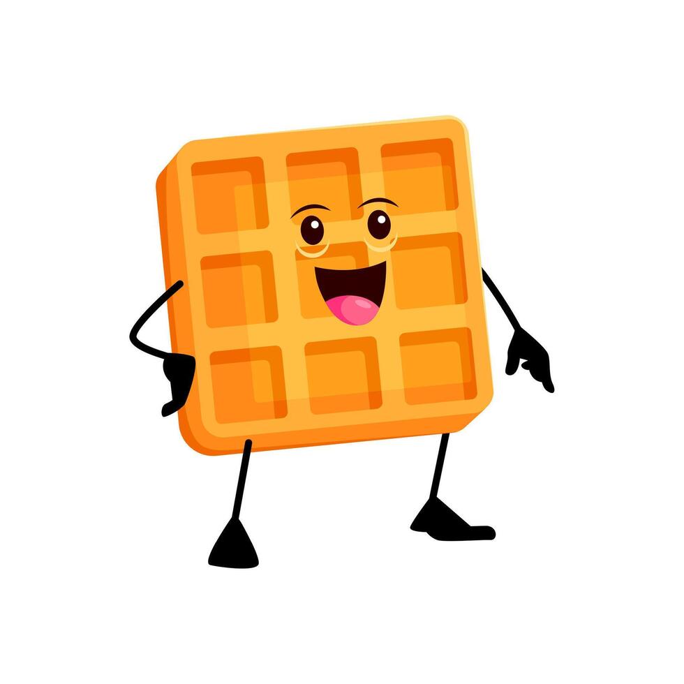 Cartoon funny belgian waffle breakfast character vector