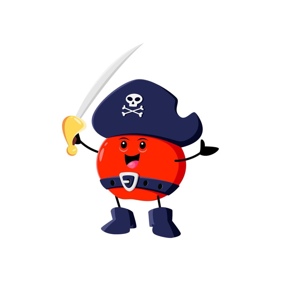 Cartoon red apple pirate and corsair character vector
