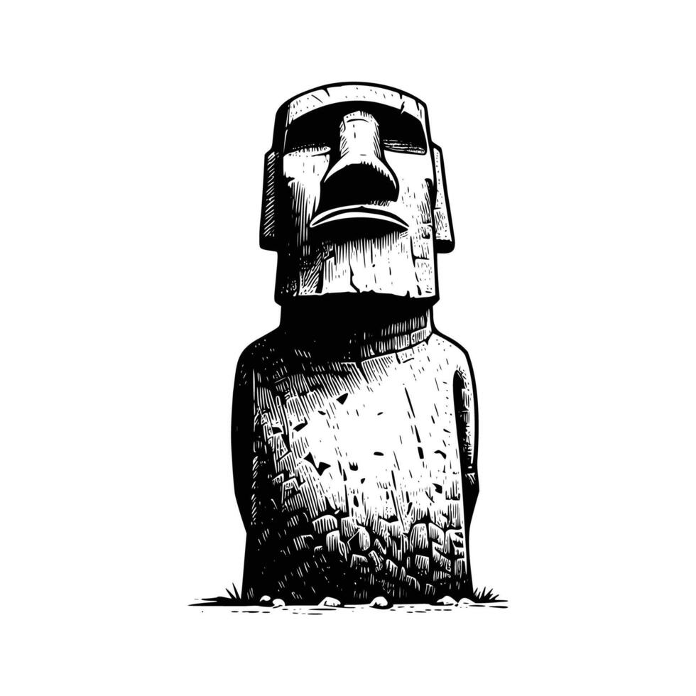 hand drawn moai statue illustration. engraving black and white moai statue illustration isolated on white background vector