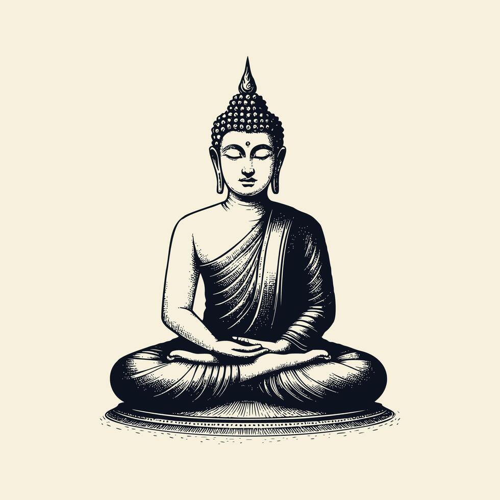 buddha statue illustration. buddha gautama vintage style illustration. hand drawn buddha isolated background vector
