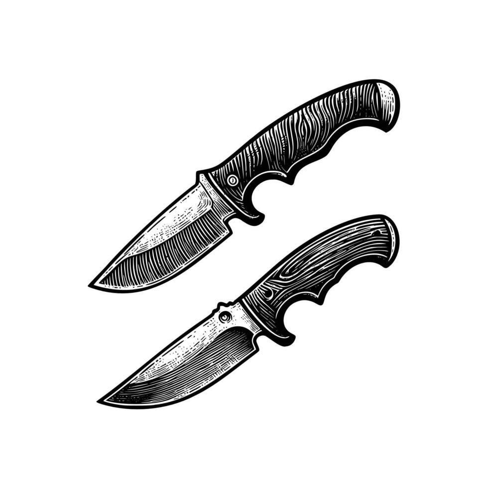 set black and white illustration of knife isolated on white background vector