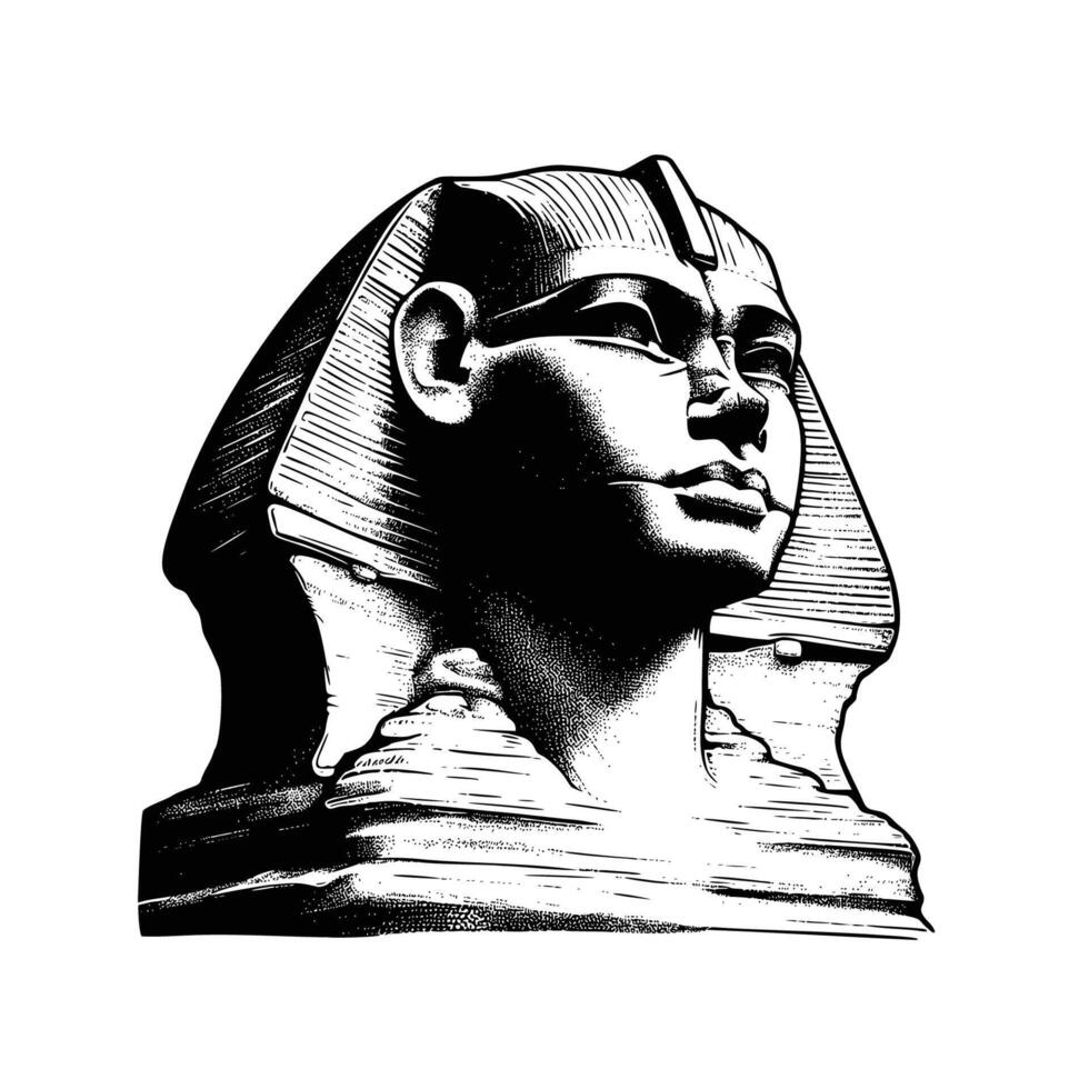 hand drawn Great Sphinx of Giza statue illustration. engraving black and white sphinx statue illustration isolated on white background vector