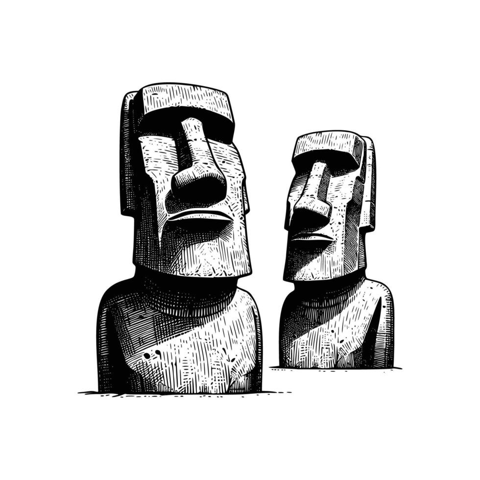 hand drawn moai statue illustration. engraving black and white moai statue illustration isolated on white background vector