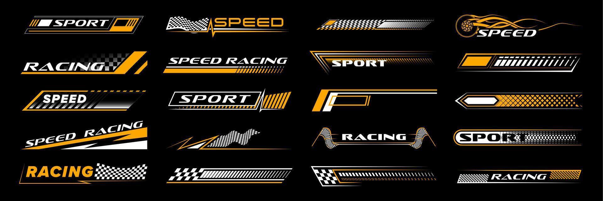 Yellow racing sport car stickers, race line decals vector