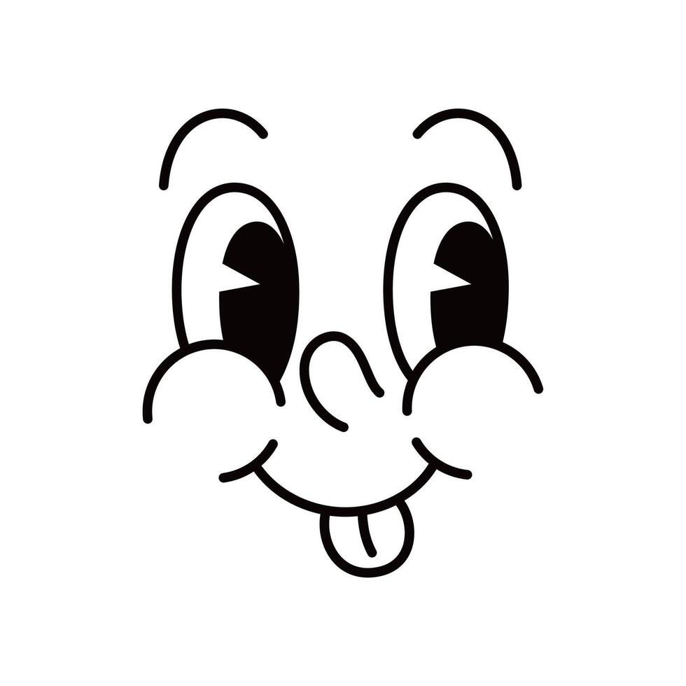 Cartoon funny groovy face with sticking tongue vector