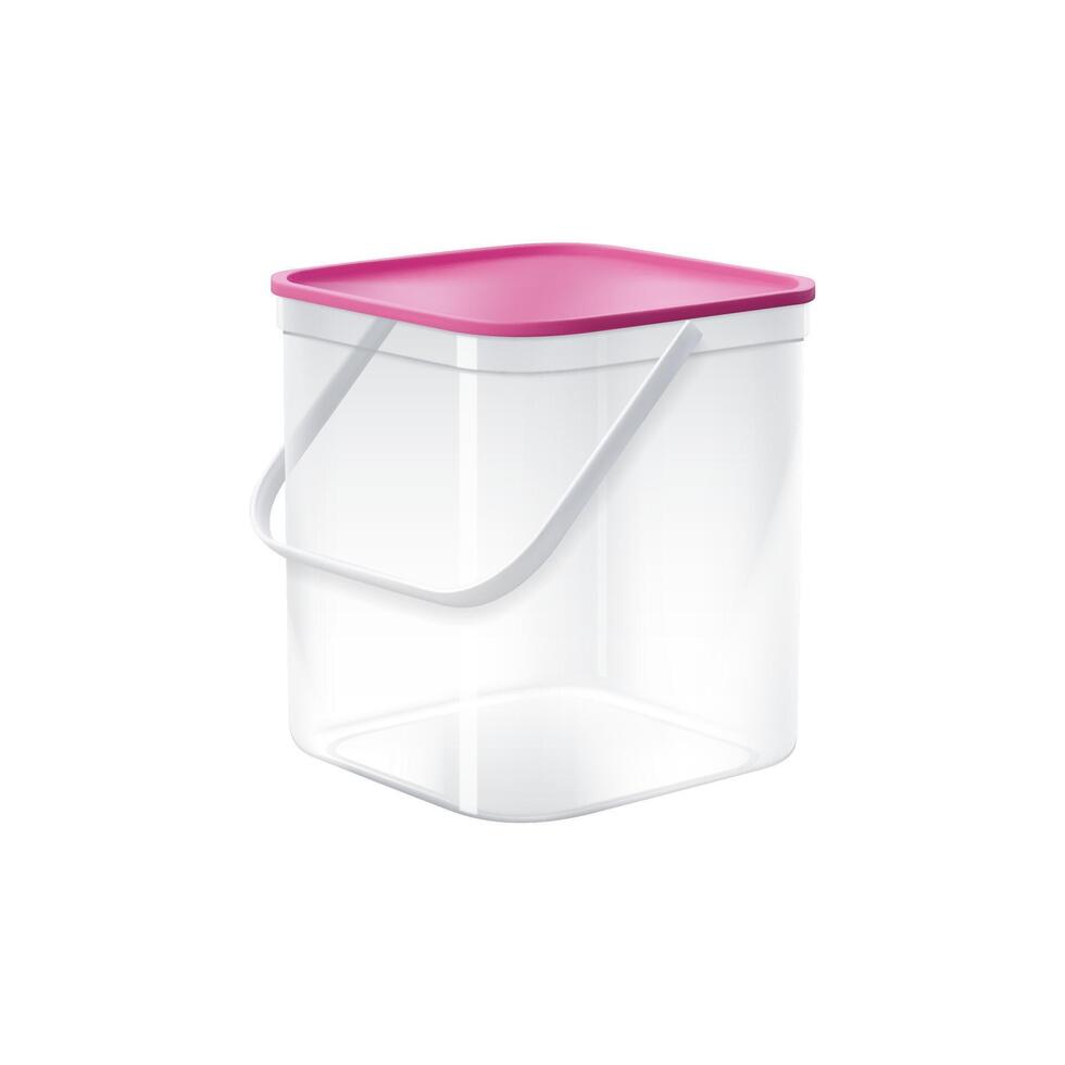 Realistic plastic bucket, container, square bin vector
