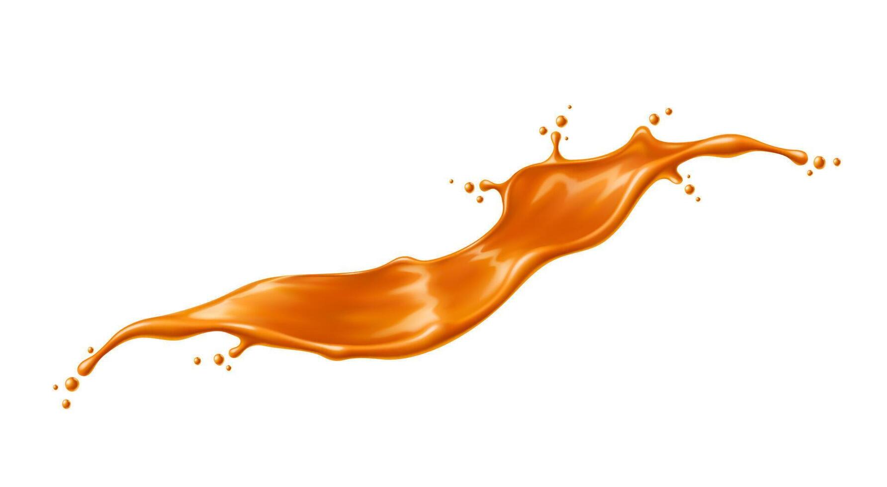 Caramel sauce, syrup wave splash, brown melt candy vector