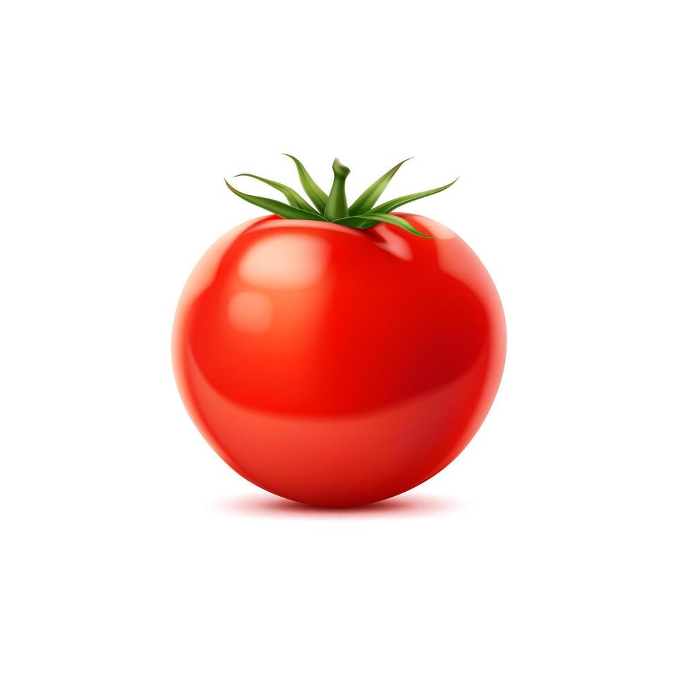 Raw realistic red ripe tomato, whole vegetable vector