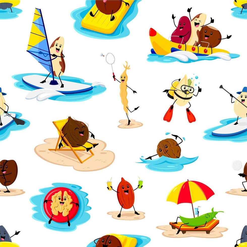 Cartoon cheerful nuts and beans seamless pattern vector