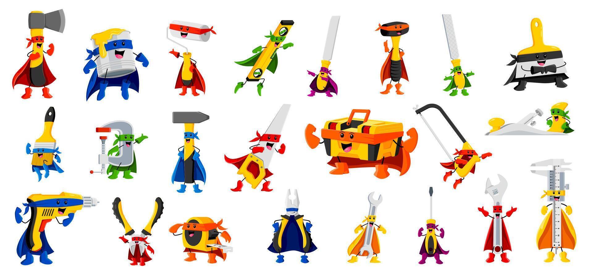 Cartoon diy and repair tools superhero characters vector
