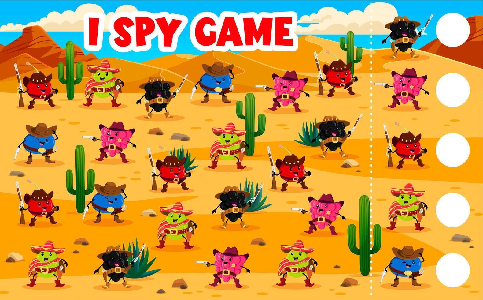 I spy game, cartoon western berry cowboy, sheriff vector