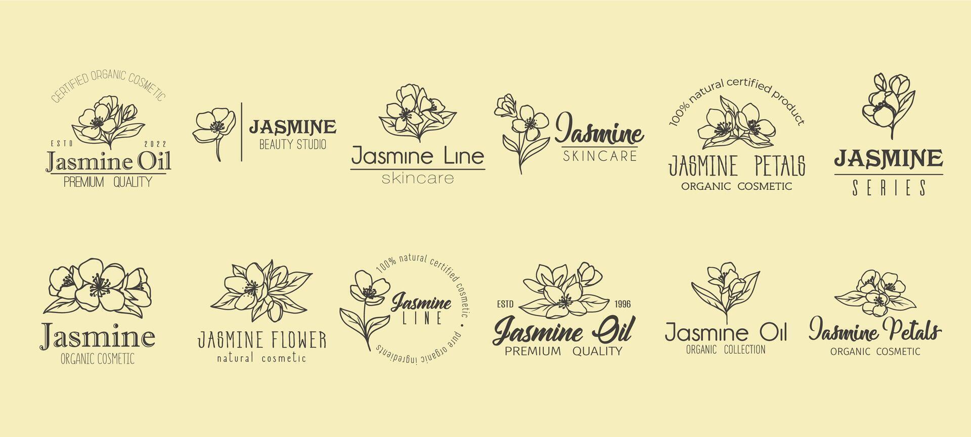 Jasmine flower minimal emblem, natural skin care vector