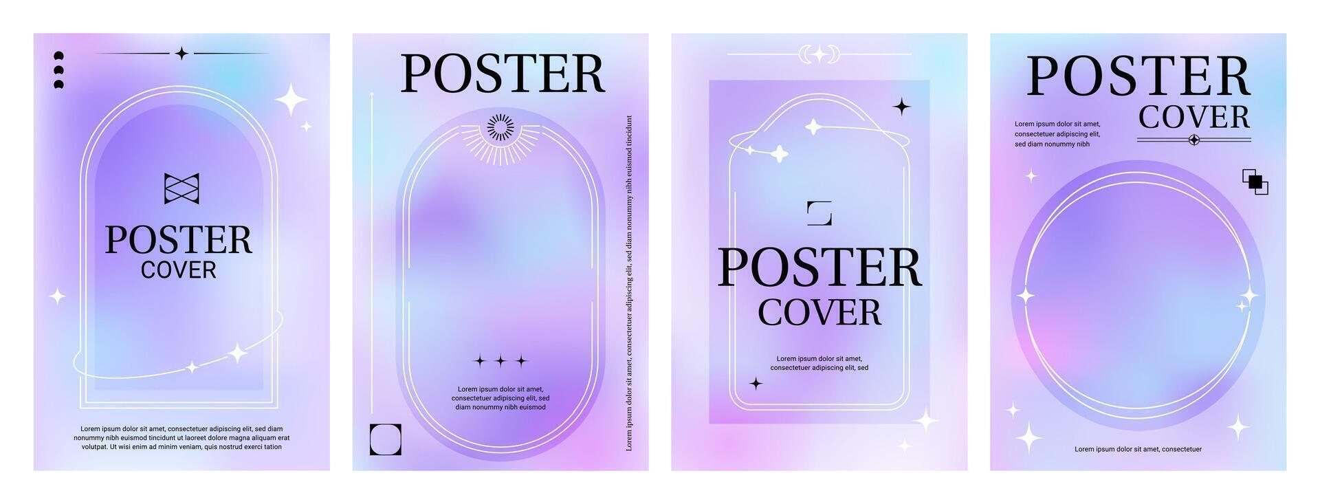Purple gradient y2k poster backgrounds, line frame vector