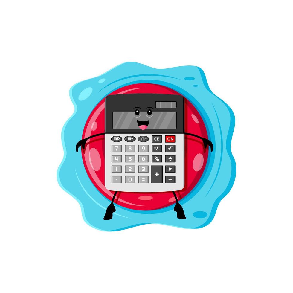 Cartoon calculator supply float on inflatable ring vector