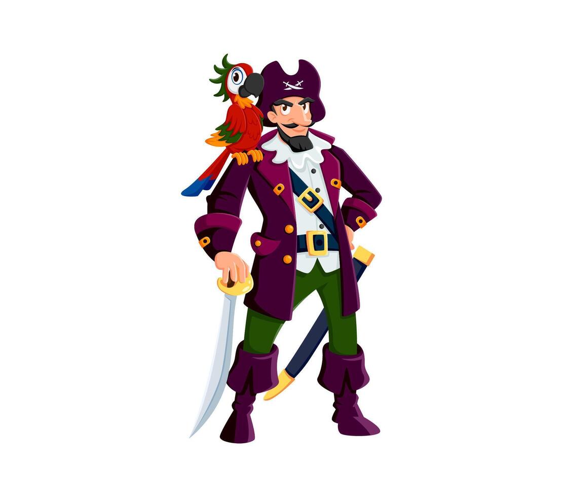 Cartoon pirate captain character with a parrot vector