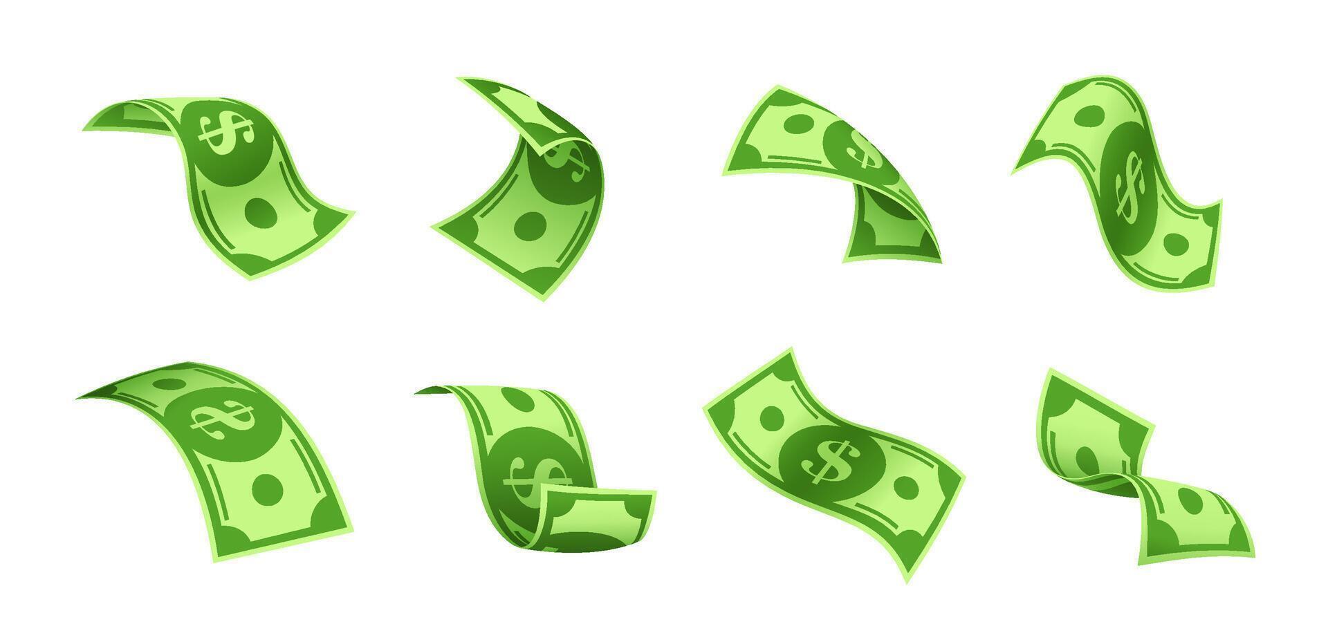 Flying cartoon banknotes or floating dollar money vector