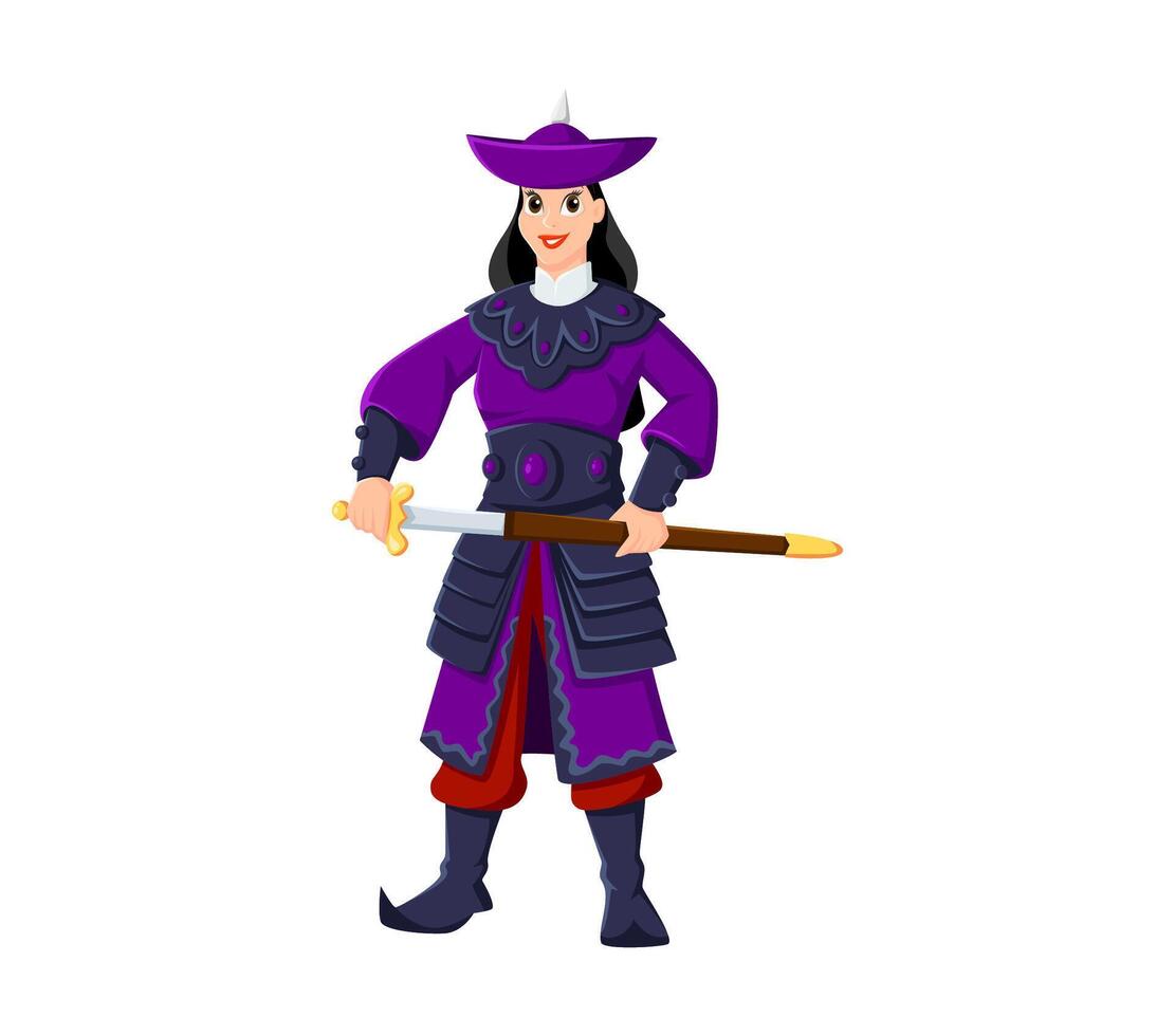 Cartoon woman pirate, rover and corsair character vector