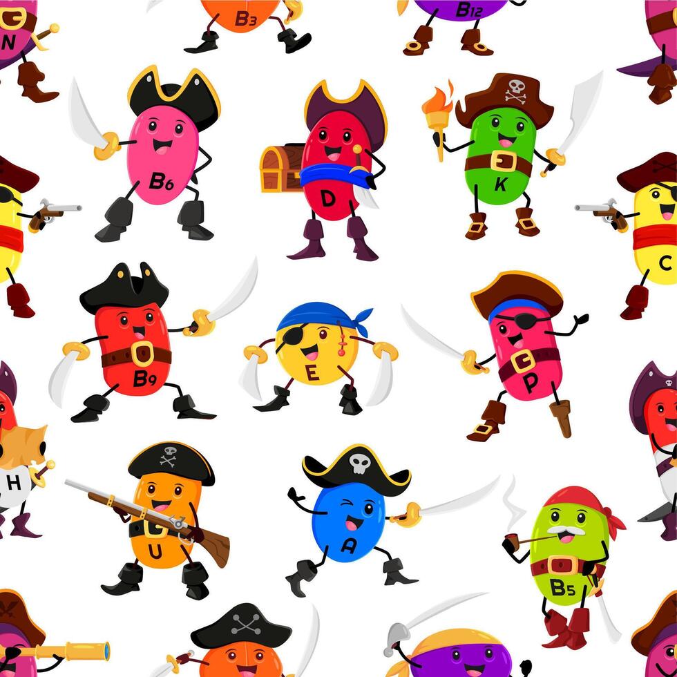 Cartoon micronutrient pirates seamless pattern vector