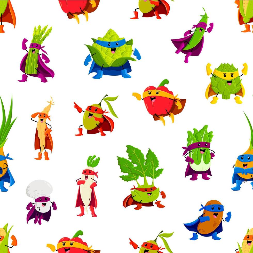 Cartoon vegetable superhero characters pattern vector