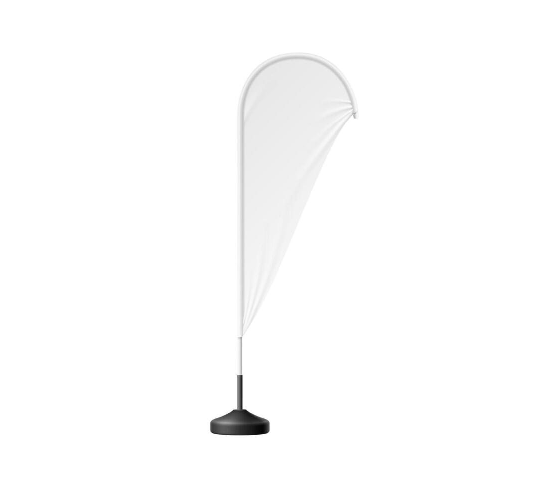 Realistic beach flag, white teardrop banner stand vector