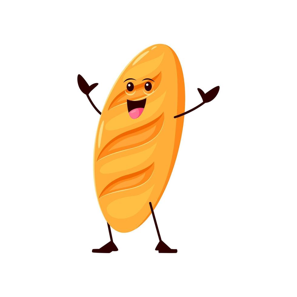 Cartoon funny baguette bread or bakery character vector