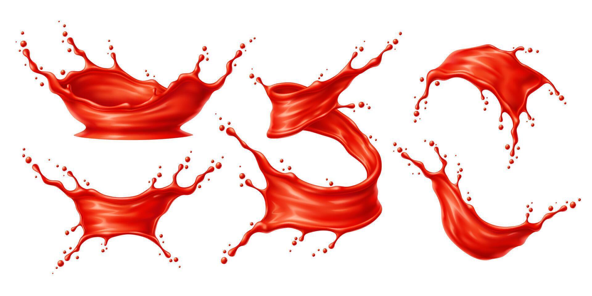 Tomato red juice or ketchup sauce splashes vector