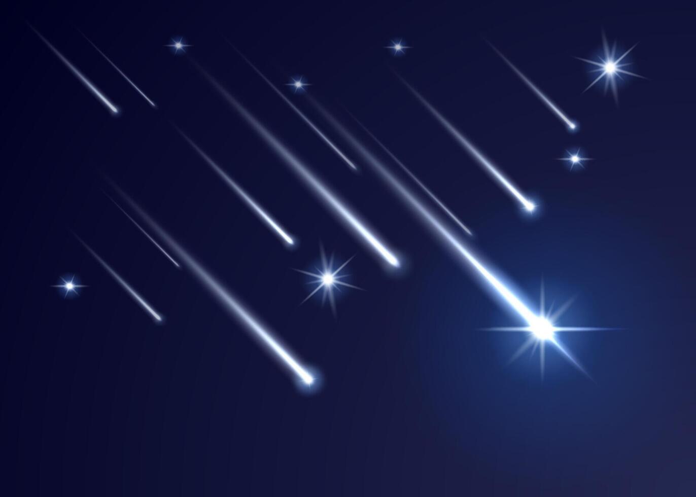 Sky shooting stars with trails, falling comets vector