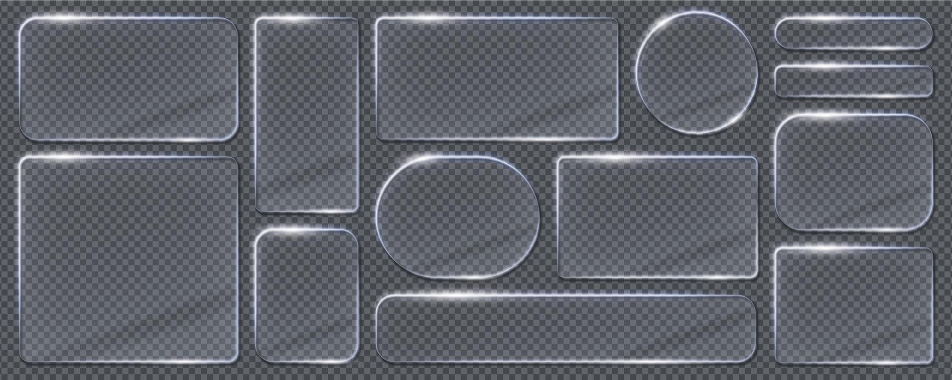 Glass light frames and borders, realistic 3d set vector