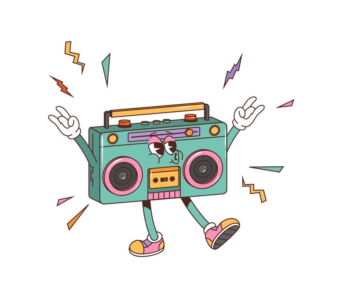 Retro groovy tape recorder or boombox character vector
