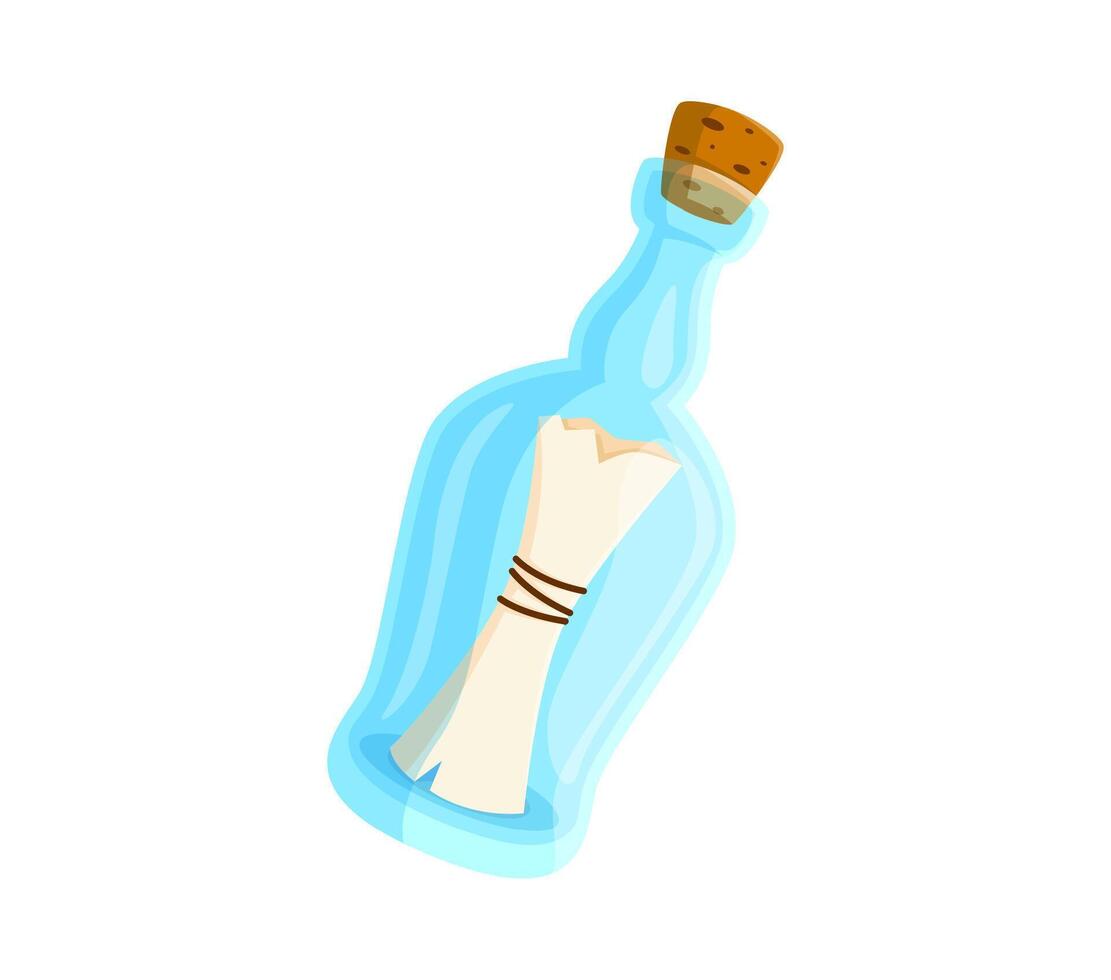 Cartoon bottle with message, transparent flask vector