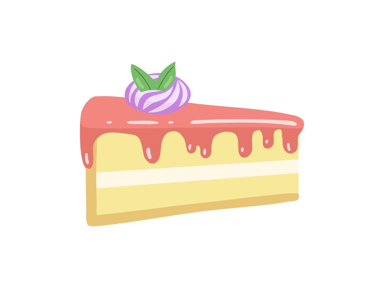Cake slice piece with meringue isolated on white background. Illustration for stickers and postcards vector