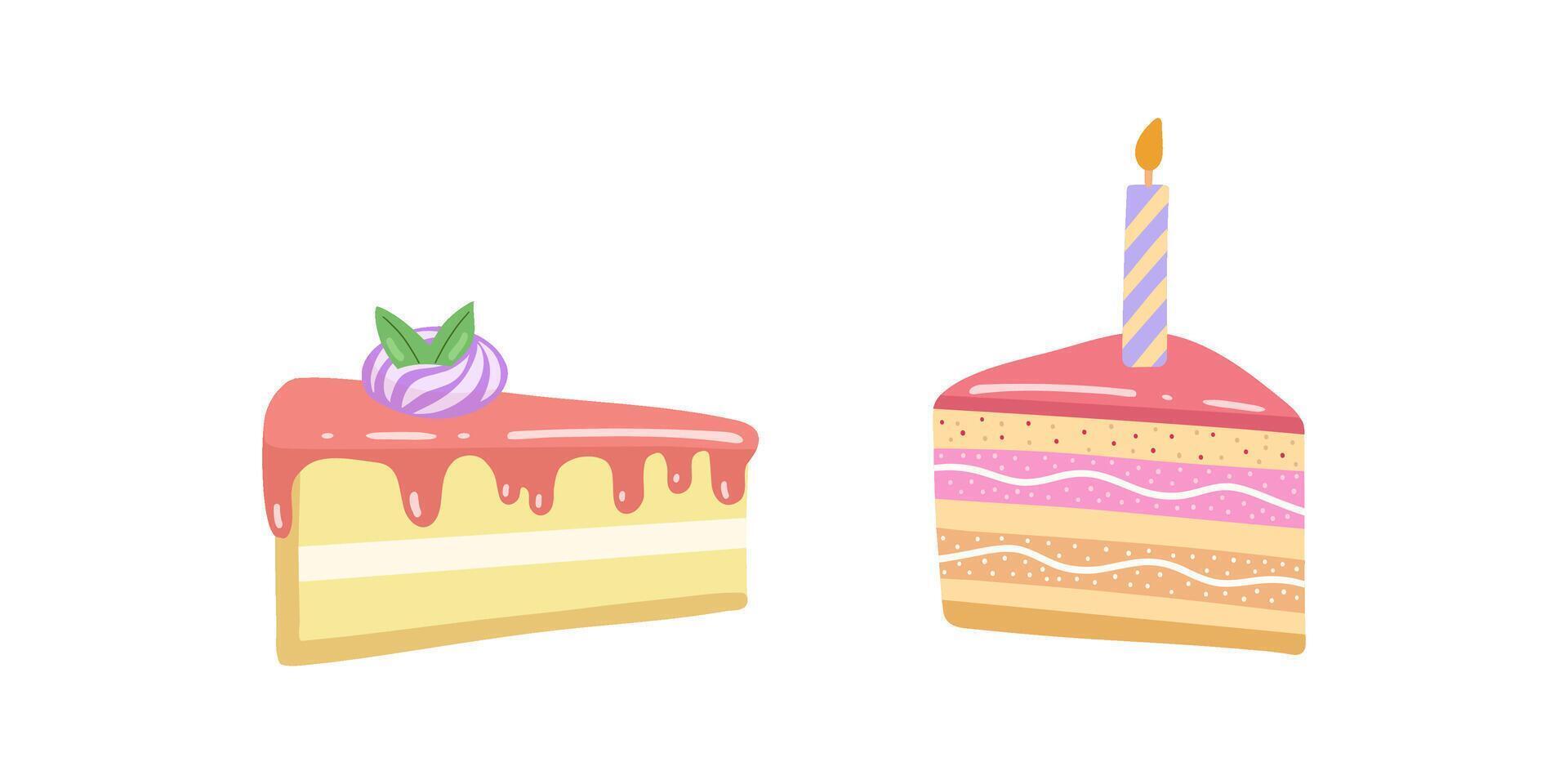 Cake slice pieces isolated on white background. Illustration set for stickers and postcards vector