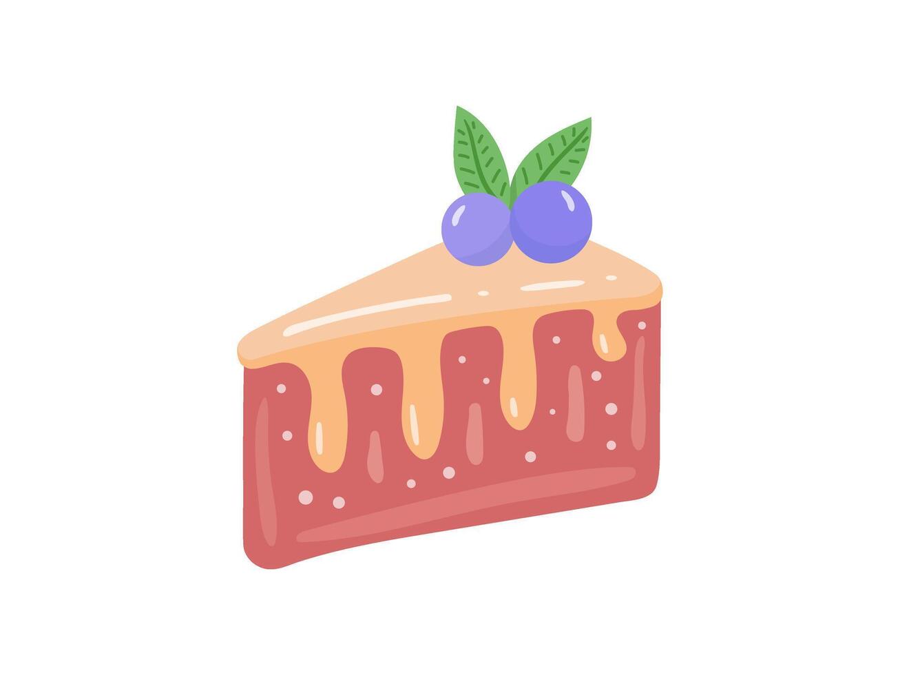 Cake slice piece with berries isolated on white background. Illustration for stickers and postcards vector