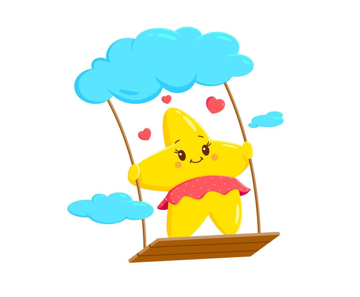 Cartoon kawaii star character swinging on a swing vector