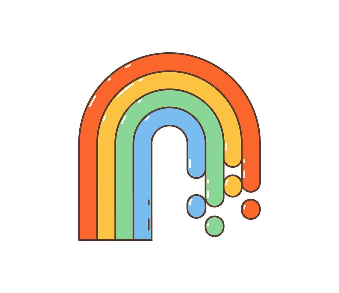 Groovy retro cartoon hippie rainbow rain drops vector