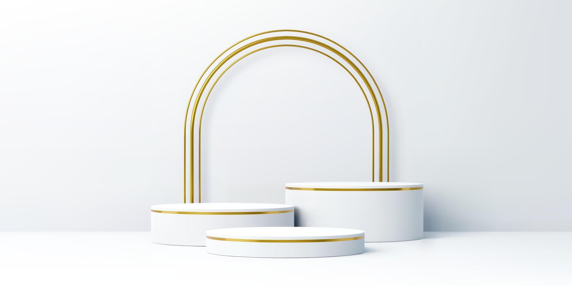 White product podium with golden arch frame vector