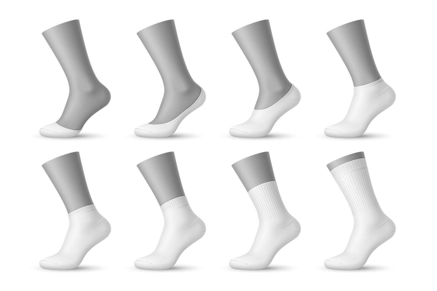 Realistic man socks, 3d white sox mockups vector