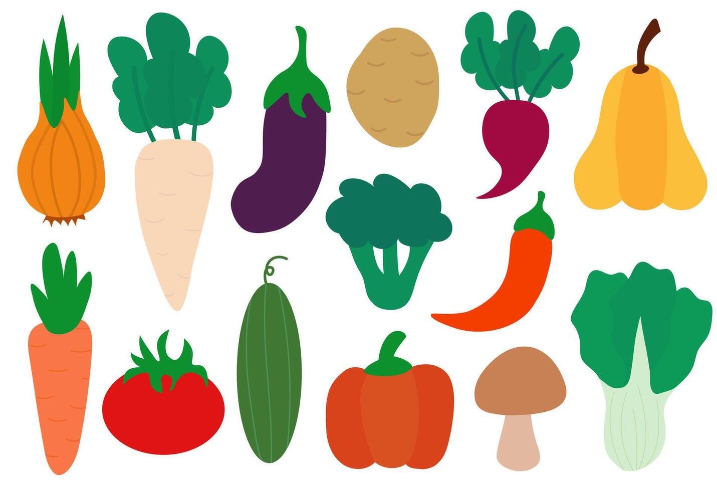 Set of vegetables. Concept of healthy food and products. Summer element for your design. Collection farm product. flat cartoon illustration. vector