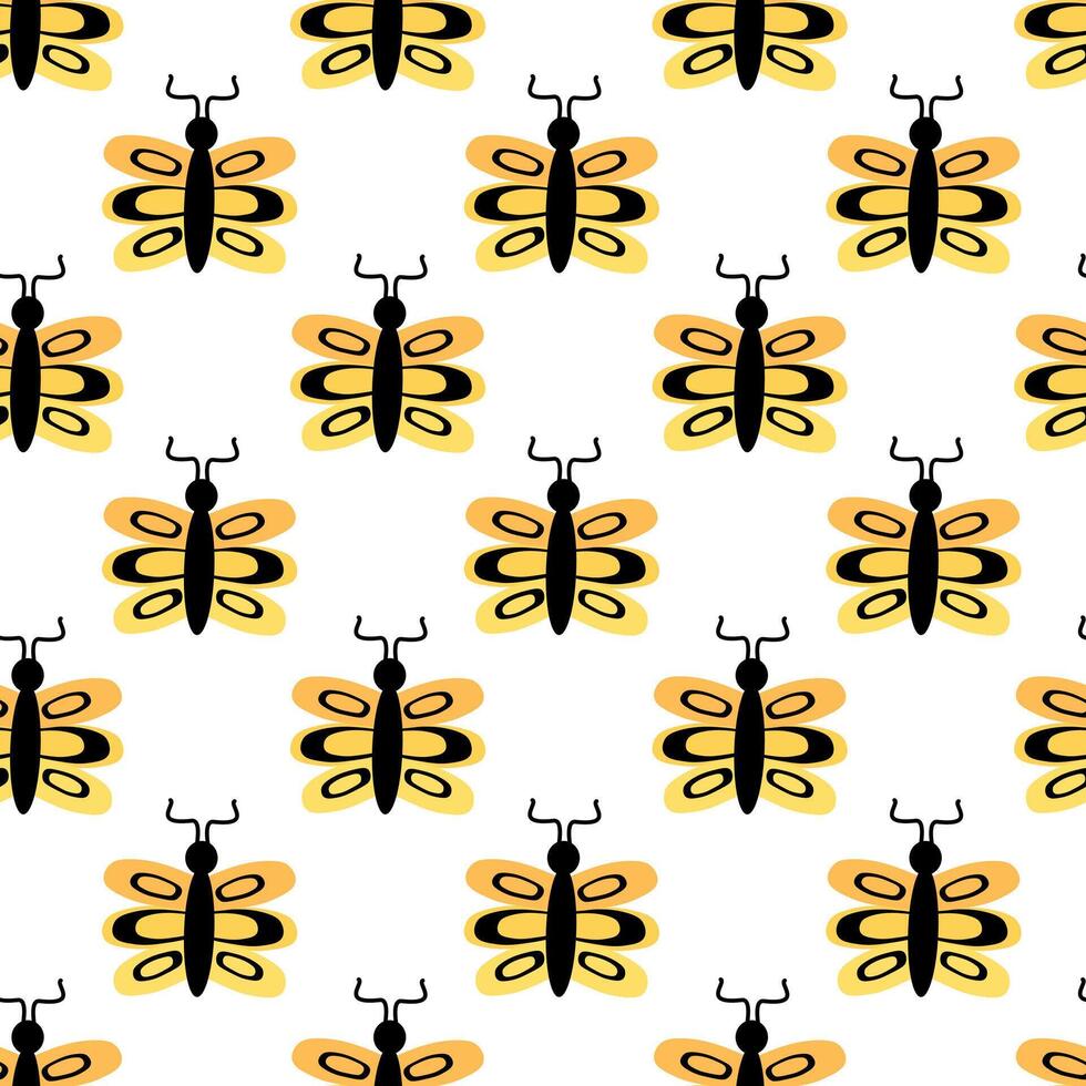 Seamless Pattern with yellow butterfly. Abstract ornament design wings. Insect wallpaper. illustration background. vector