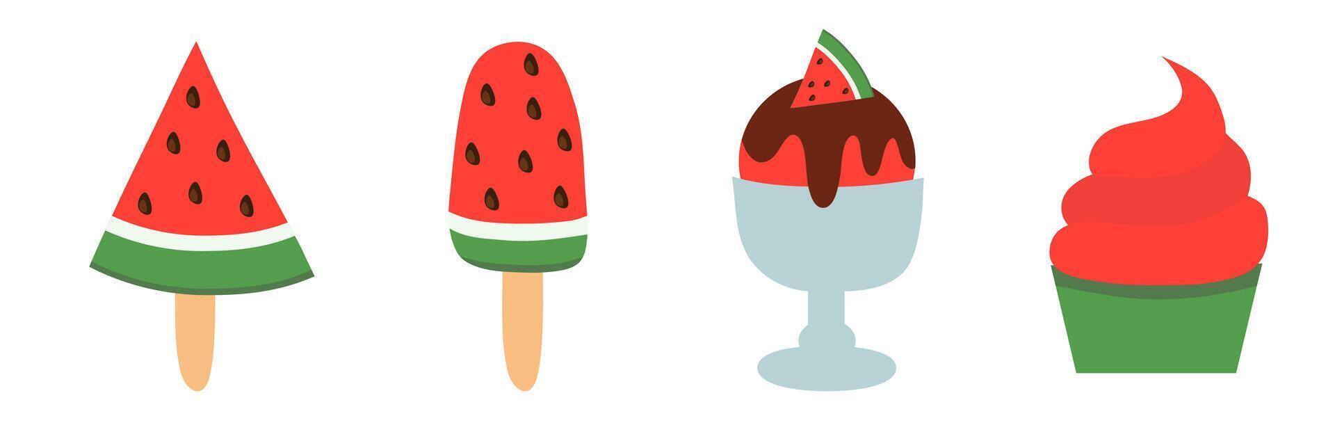Watermelon ice cream set. Flat collection illustration. vector