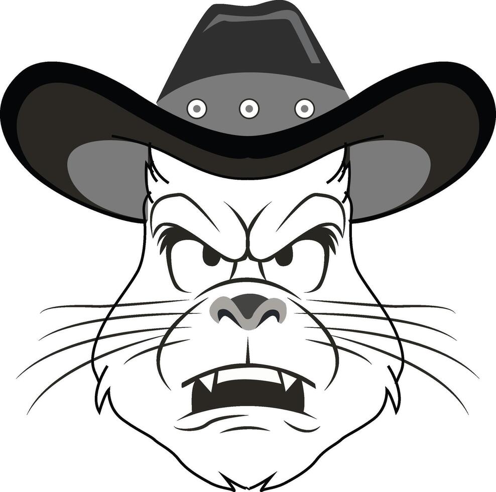 Black and White illustration design of Cat Cowboy vector