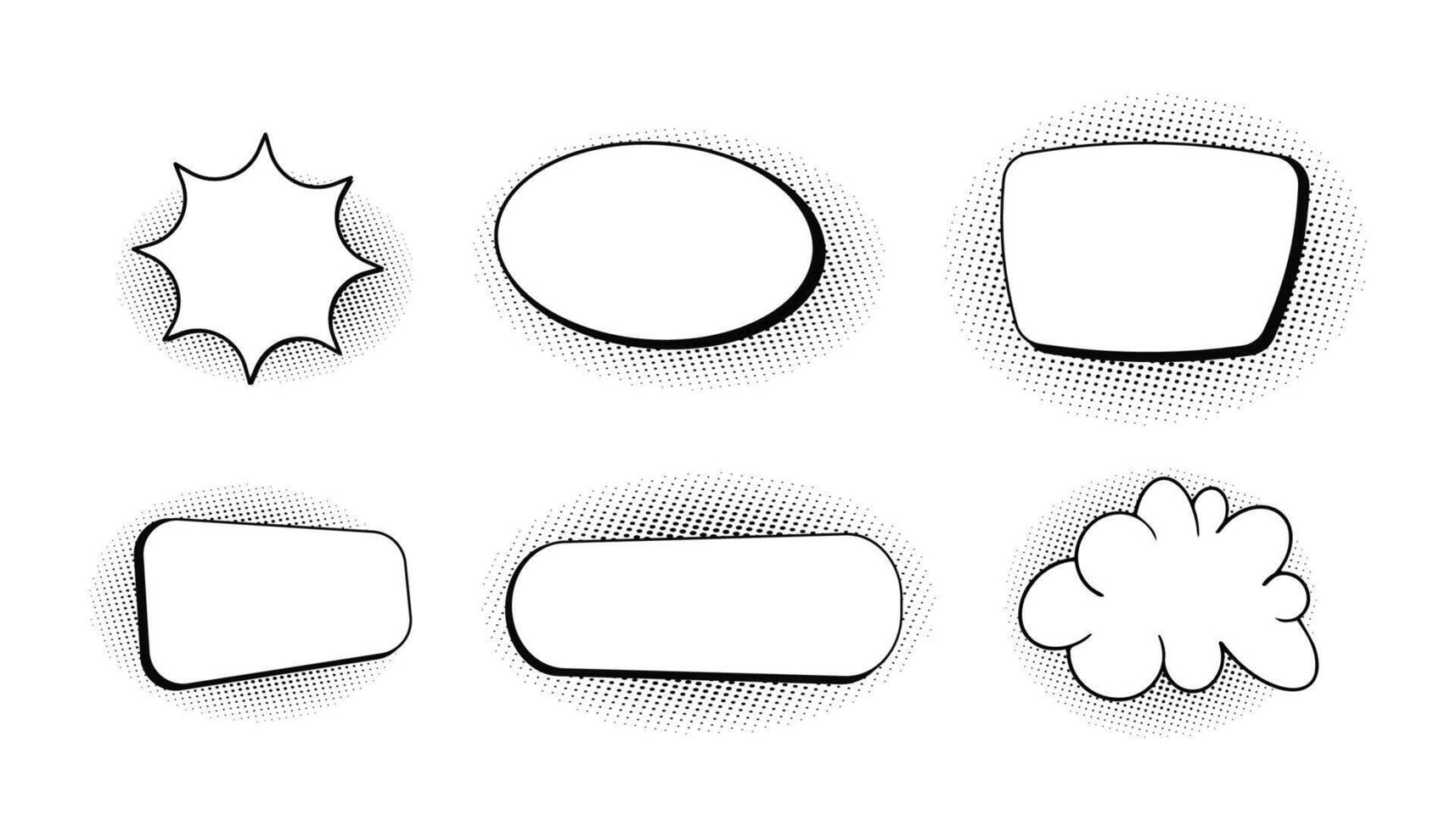 Comic speech bubble cloud with halftone, empty frame for text, boom or pow sound effects in pop art style. Set dialog balloons. vector