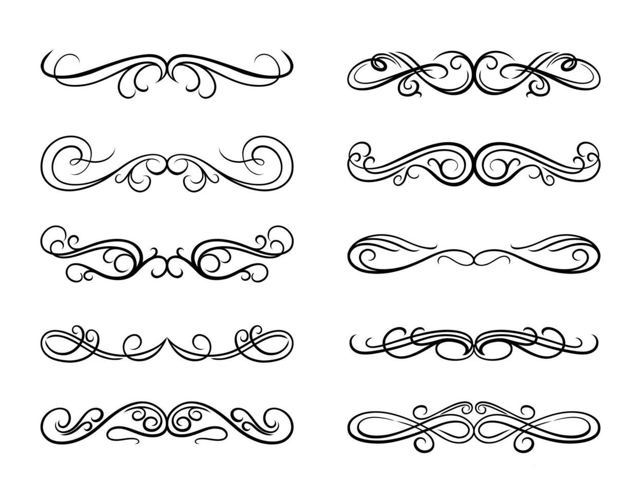 Calligraphic elements design.Decorative elements and calligraphic workpiece set isolated on white vector