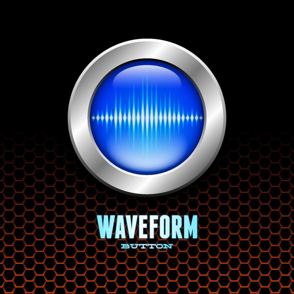 Silver button with blue sound wave sign on orange hex grid vector