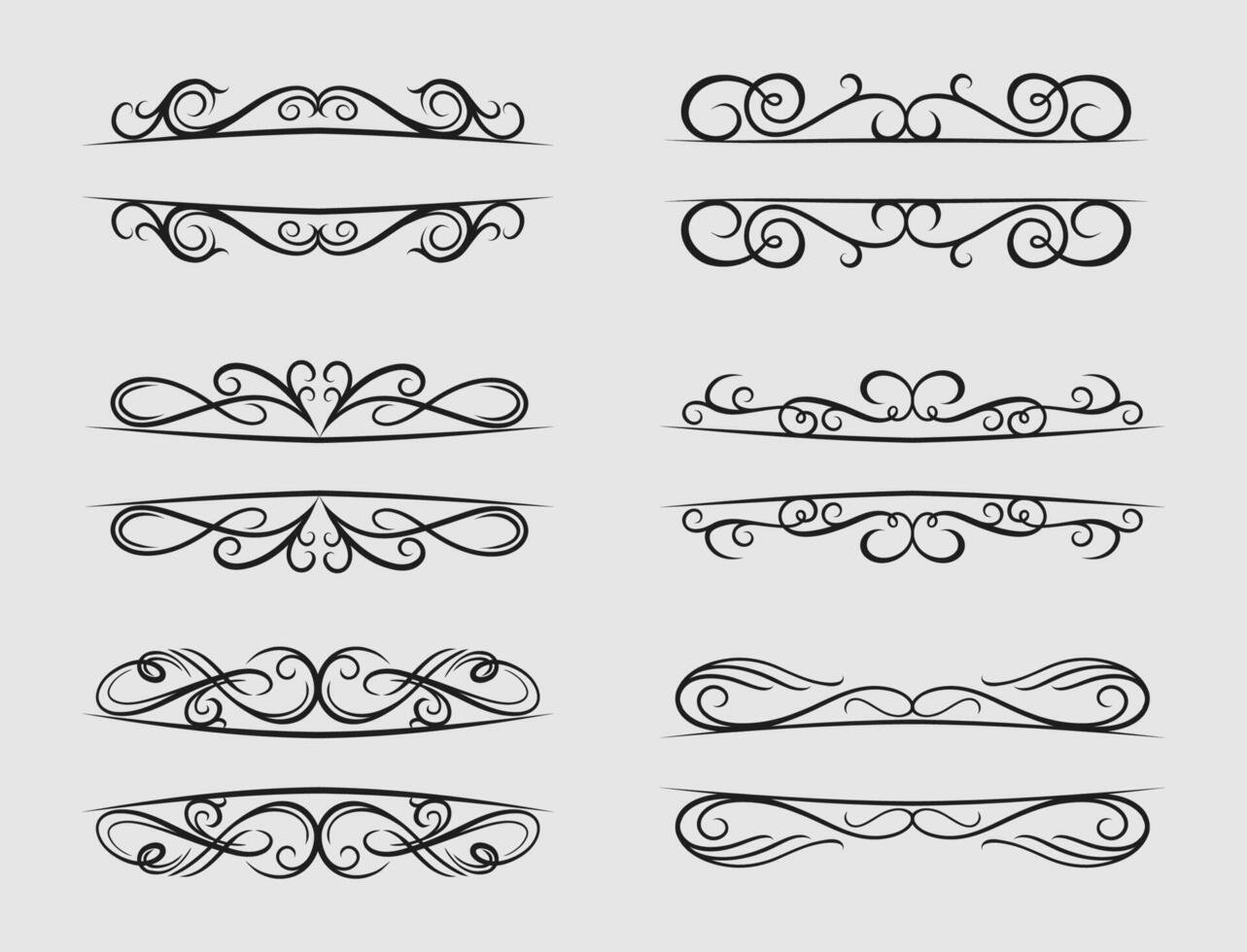 collection of decorative elements of swirl borders and dividers isolated on white vector