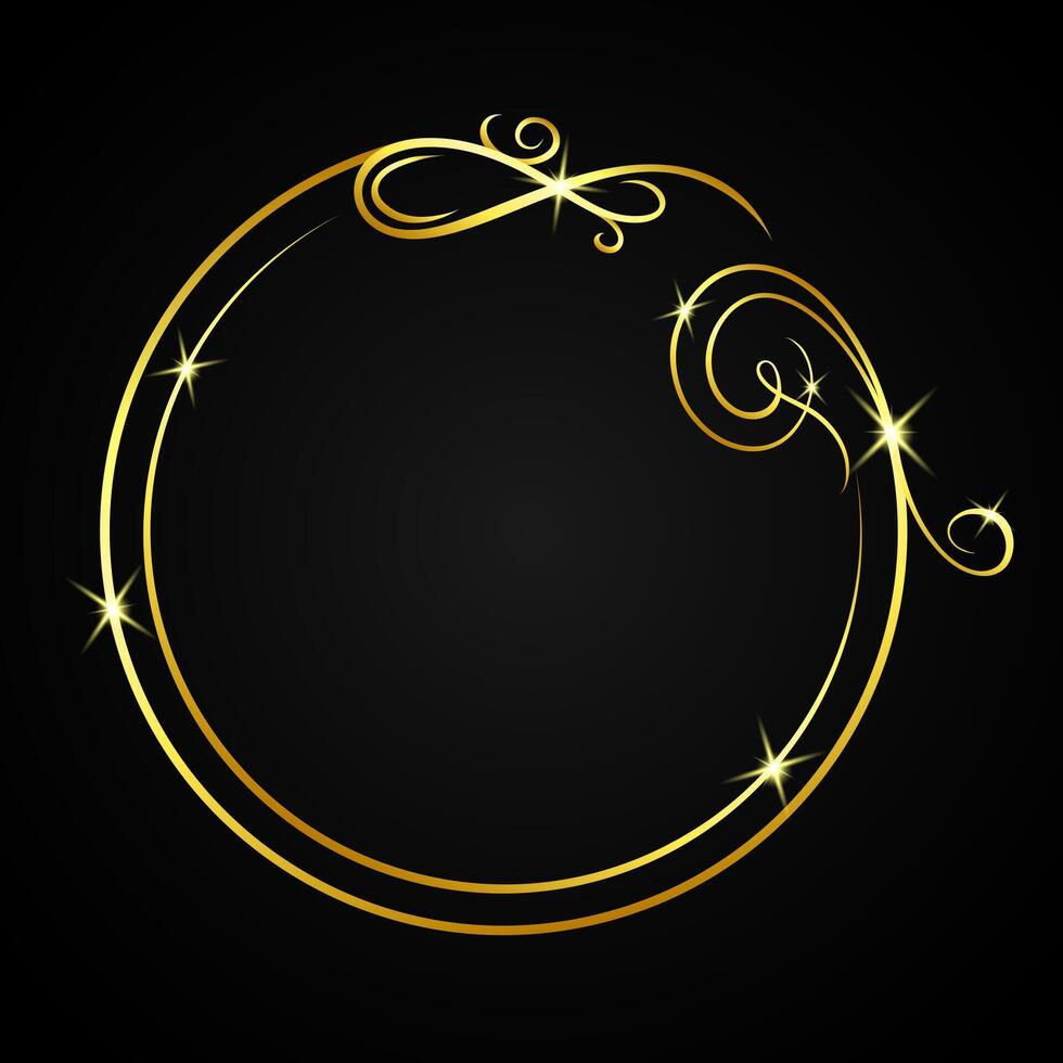 Luxury decorative gold circle frame on dark background vector